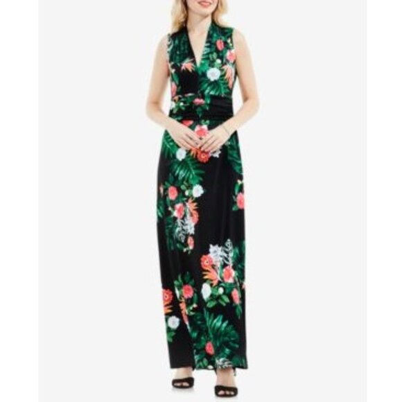 VINCE CAMUTO Surplice Floral-Print Sleeveless Maxi Dress - Picture 1 of 1